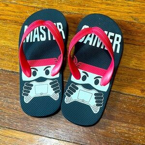 Young Boy’s “Master Gamer” Flip Flops, Ninja, Sz 1-2